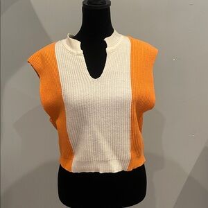 Cider Orange and White V-Neck Sweater